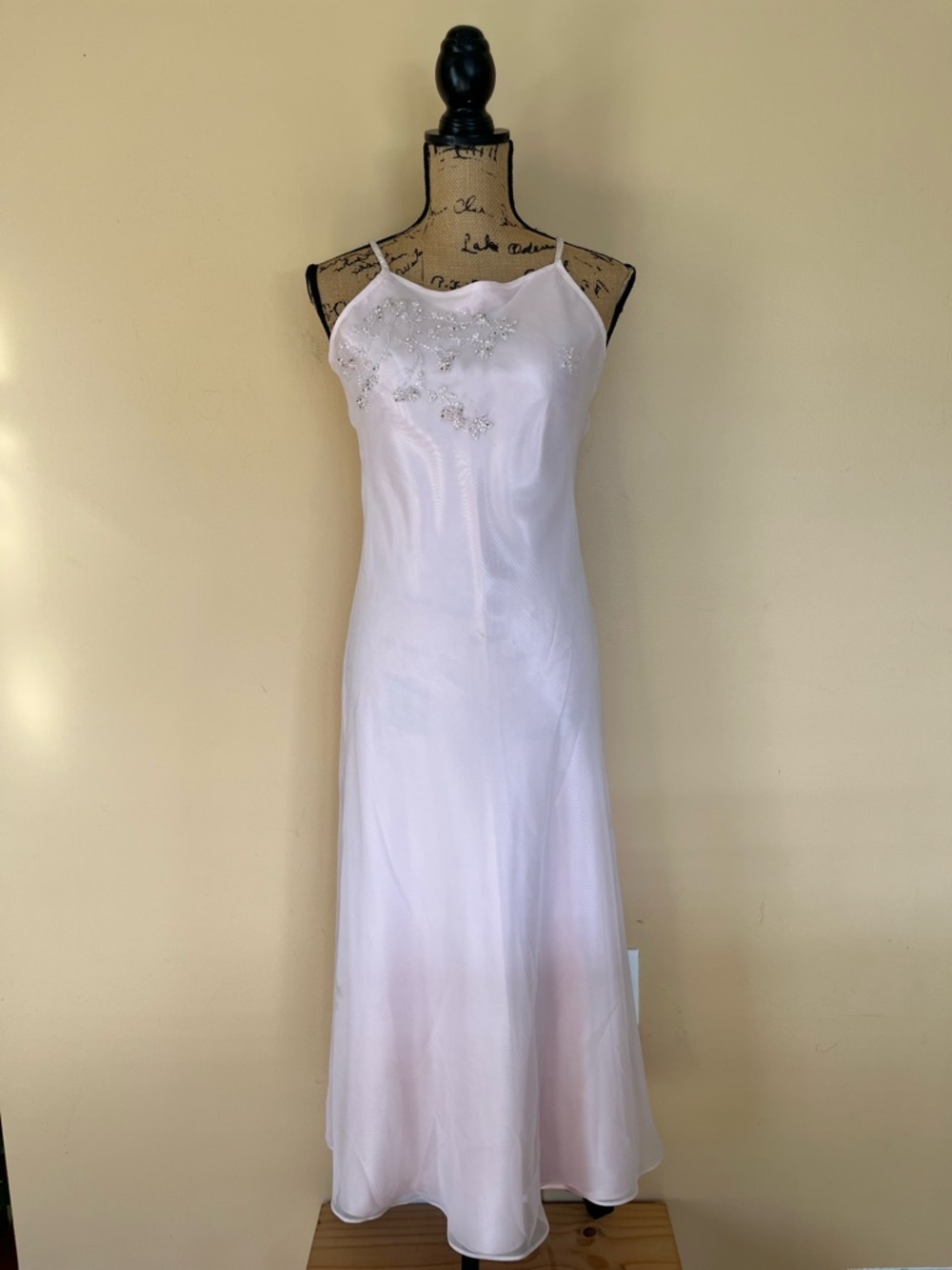 Vintage 90s Beaded Chiffon Over Lush Satin Gown Dress